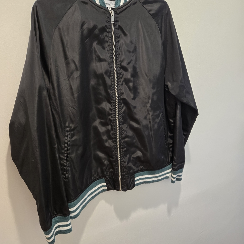 Sovereign Code Black Varsity Jacket With Green St… - image 5